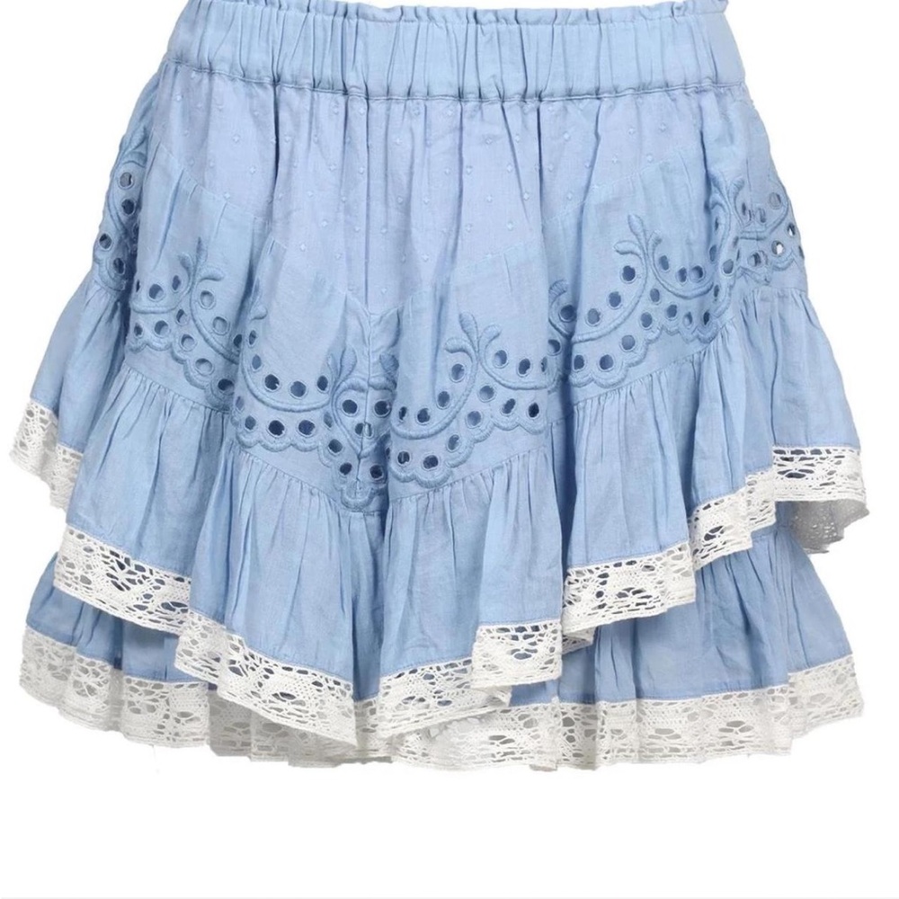 Loveshackfancy Blue lace mini skirt